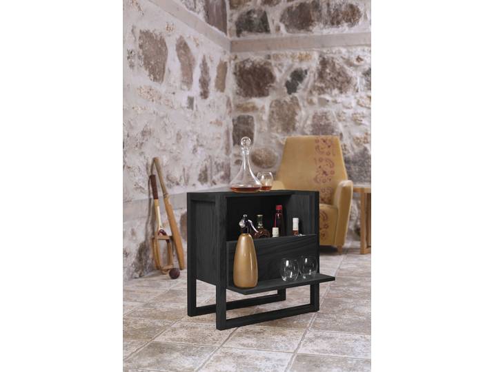 Barschrank WOODMAN New Est , schwarz, B:59cm H:60cm T:30cm, Furnier, MDF, Massivholz, Schränke, Barschrank, Breite 60 cm, eine kompakte und vielseitige Ergänzung, FSC