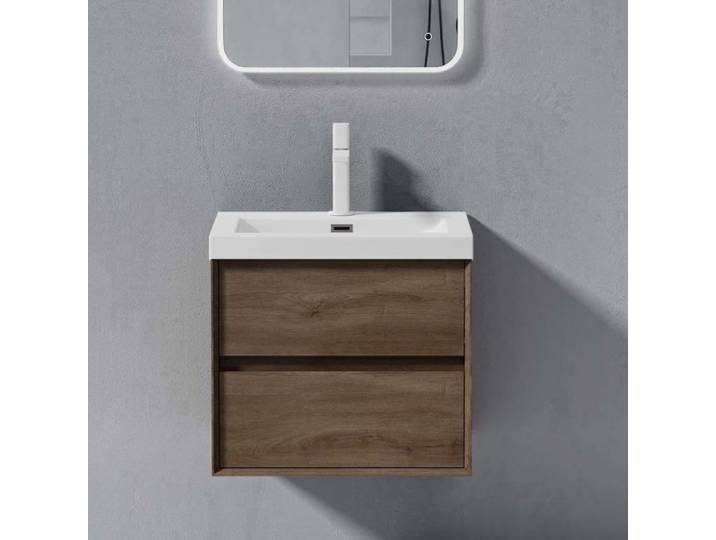 doporro Meuble de Salle de Bains Chêne Ensemble de 2 Pièces Meuble avec Lavabo Meuble sous-lavabo Suspendu 60cm Rimo