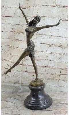 Bronzhaus Stunning Bronze Art Deco Dancing Lady Signed Sculpture Figurine Figure Hot Cast