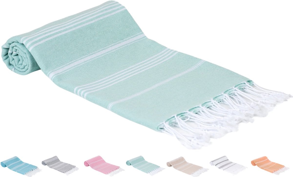 SEPET Hamamdoek Zultanite - Mintgroen - XXL 100 x 200 cm - 360g - 100% Katoen - Pestemal Stranddoek en Saunadoek