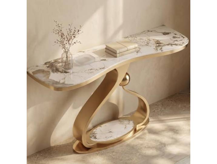 Konsolentisch aus Sinterstein – Schmaler Flurtisch mit Metallgestell Sintersteinplatte, schmales Design, robuster Metallrahmen, kratzfest, vielseitig(59.1in*17.7in)