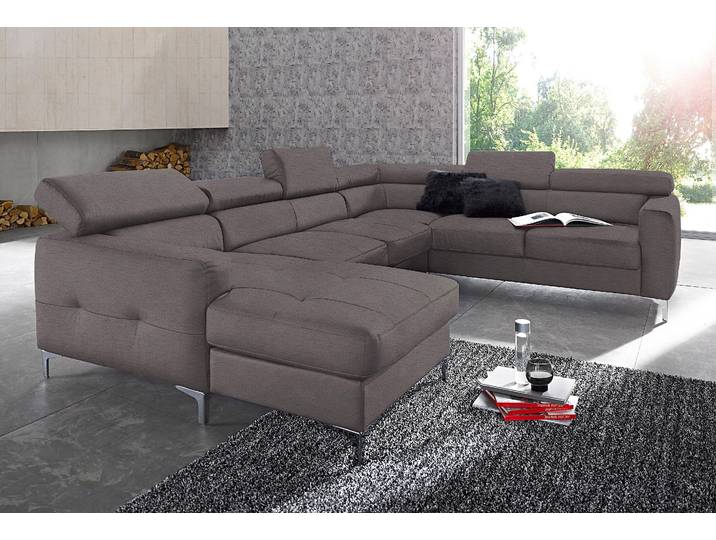 Wohnlandschaft, 304x240 cm, NaturLEDER, Grau, U-Form & Bettfunktion, Modern, Cotta
