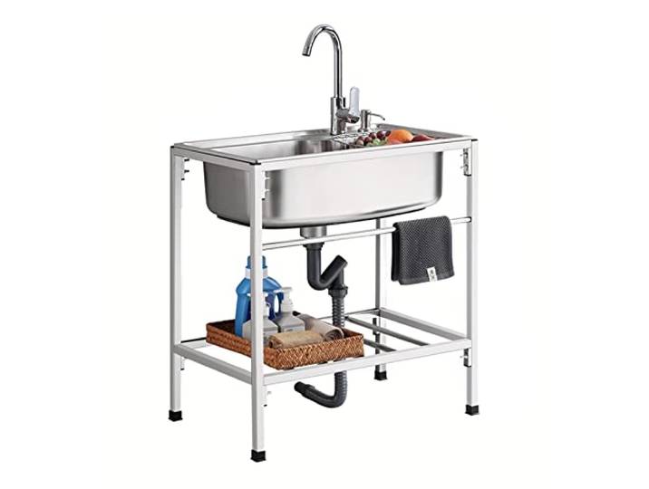 NWB Küche Edelstahl Spüle Einzelschüssel mit Stand,Catering-spüle,Wasserhahn Edelstahl Restaurant Gewerbe Spüle,Stehende Gemüsespüle Spüle,für Waschküche, Hinterhof,20 * 15 * 30in (Color : C)
