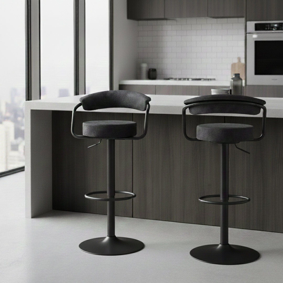 Borough Wharf Ghent Swivel Yes Bar Stool with Steel Frame Black 53cm W X 48cm D