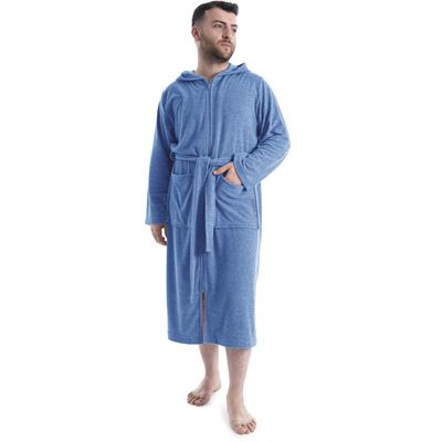 Herrenbademantel OTTO HOME "Nela, ideal für Sauna & Spa, Hotelbademantel, Morgenmantel" Gr. XXL, blau, L:125cm, Leichtfrottee, Hausmäntel, einfarbig, S-4XL, mit Reißverschluss