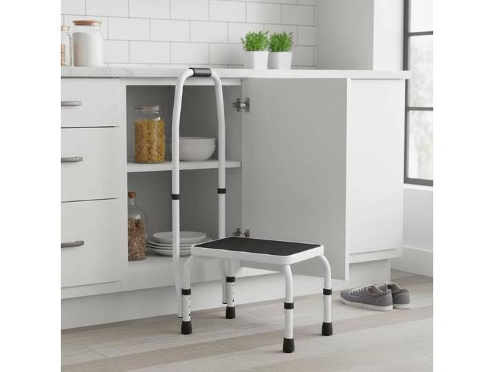 Marchepied 1 marche, capacité 150 kg, marchepied en acier, 3 hauteurs réglables avec poignée, tabouret antidérapant portable pour tout-petits, adultes, bureau, camping-cars, salles de bain, maison