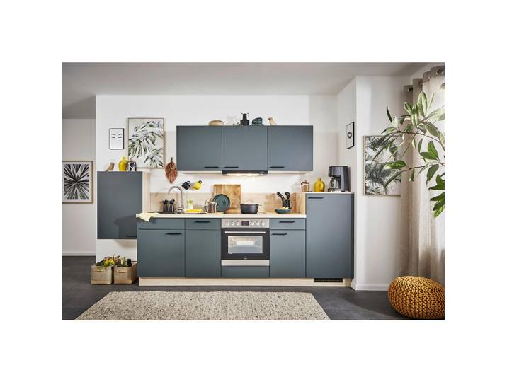 Express Küchenleerblock Clean, Dunkelgrün, Wildeiche, nur wie online abgebildet bestellbar, 330 cm, Made in Germany, seitenverkehrt erhältlich, vormontierter Korpus, Anti-Fingerprint, Küchen, Küchenzeilen & Küchenblöcke, Küchenzeilen, Küchenzeilen ohne Geräte