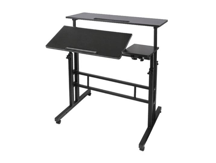 Bureau Assis Debout Mobile pour Ordinateur Portable Petit Bureau Pliant Hauteur Réglable 80x60x67-117 cm Noir