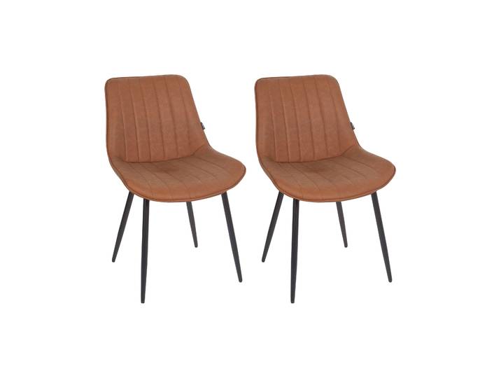 BELIANI Esszimmerstuhl Braun Kunstleder Gesteppt mit Hoher Rückenlehne Schwarzes Metallgestell Retro Esszimmer Küche Wohnküche Wohnzimmer