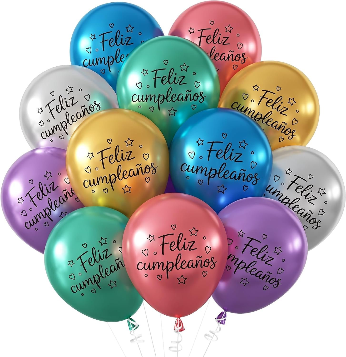 Vemera Verjaardagsballonnen met Zwarte Metallic Letters - 6 Kleuren - Feestelijke Decoratie