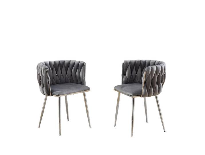 ComfortXL Armlehnstuhl-Set De-36443 2 Stück mit Samtbezug und Web-Design Grau, Metall, 48x75x55 cm, Esszimmer, Stühle, Armlehnstühle