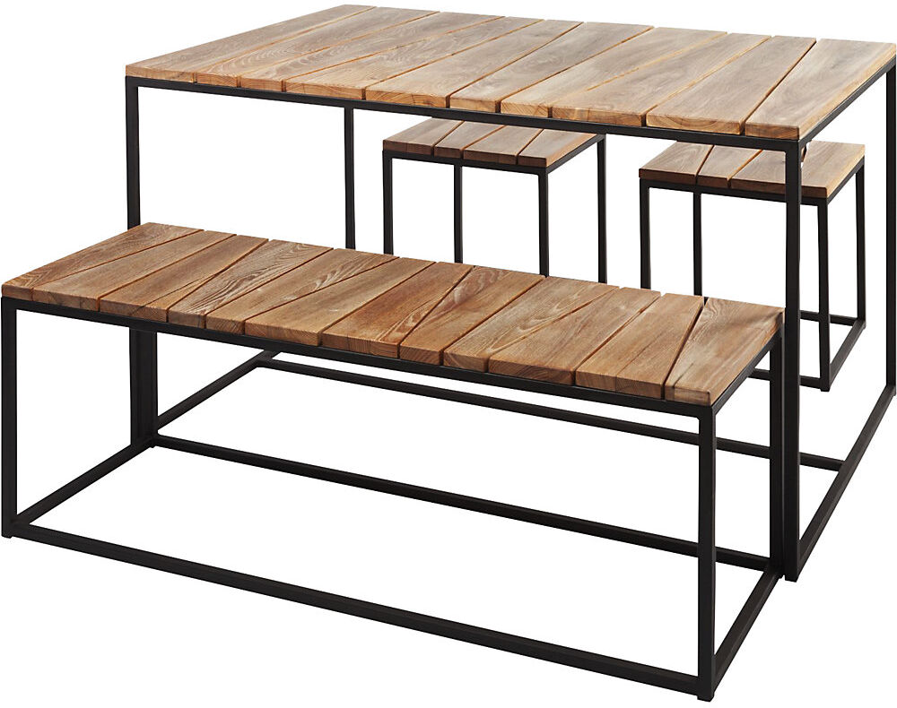kaiserkraft Outdoor-Tischgruppe ALOIS, inkl. Tisch, Bank, 2 Hocker, schwarz/Robinie