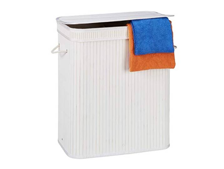 Relaxdays Panier Couvercle 2 Compartiments Corbeille Bambou Coffre à Linge 72 litres\, Blanc