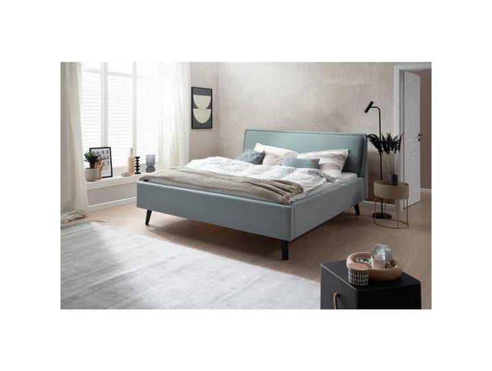 P & B Polsterbett, Hellblau, Holz, Esche, 160x200 cm, Reach, Schlafzimmer, Bett, Doppelbetten