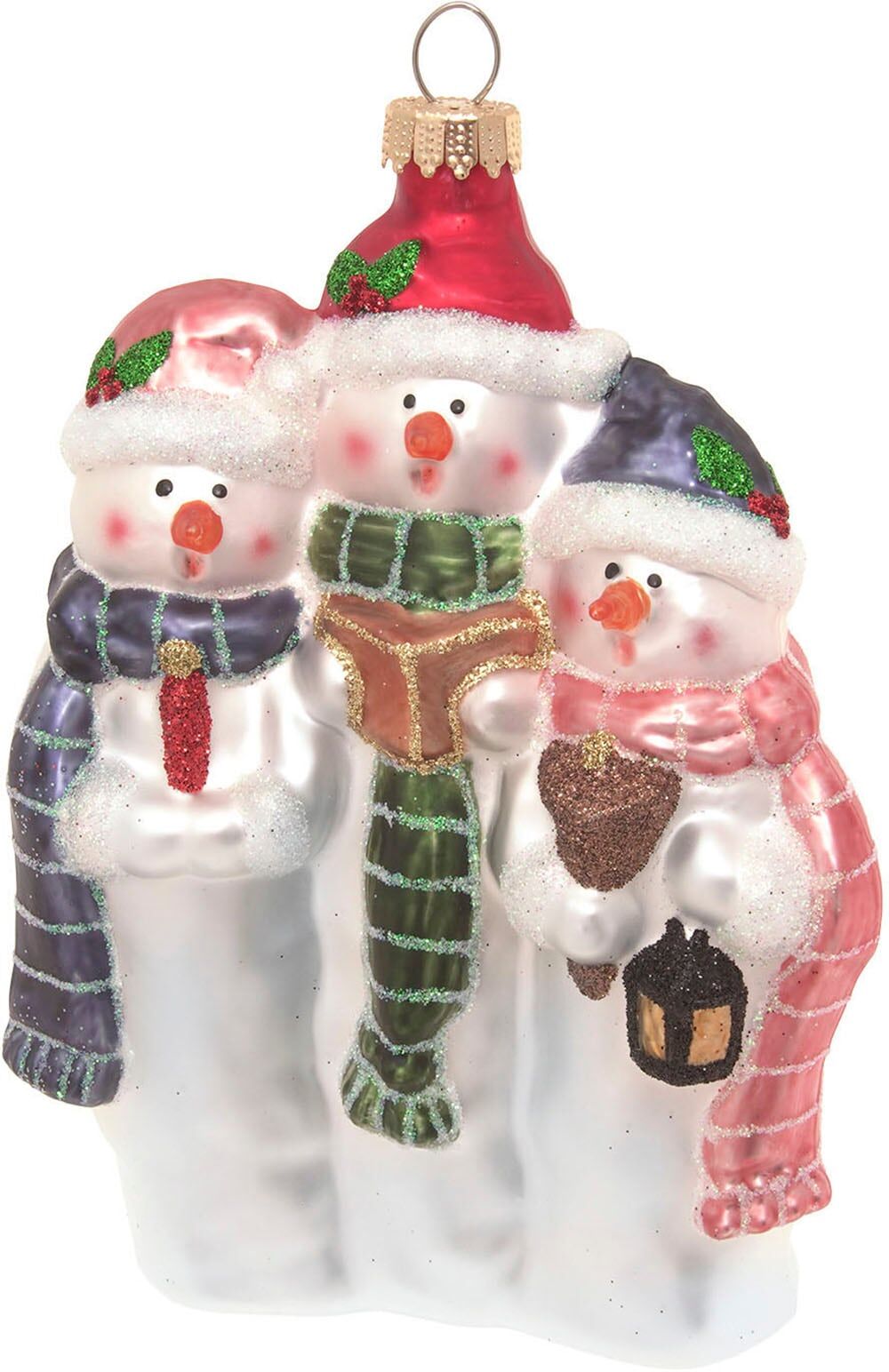 Christbaumschmuck KREBS GLAS LAUSCHA "Drei singende Schneemänner", weiß, B:7cm H:17cm T:11,5cm, Glas, Weihnachtsbaumschmuck, Christbaumschmuck, Christbaumschmuck, Glas, mundgeblasen, handgefertigt, Schneemänner