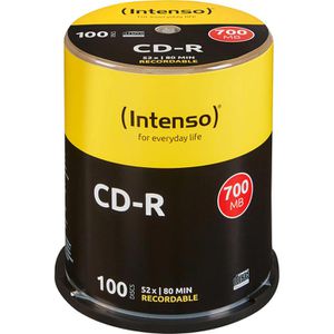Intenso CD-Rohlinge 1001126, CD-R, 700 MB, 80 Minuten, bis zu 52-fach, Spindel, 100 Stück