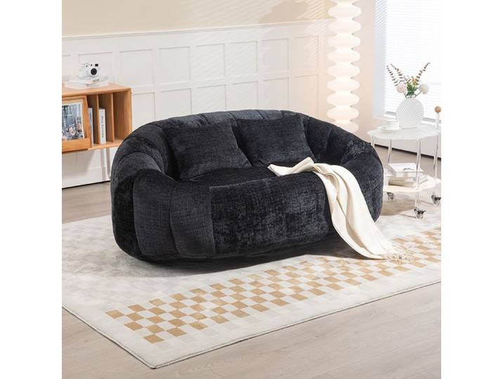 Canapé bean bag Canapé paresseux Chaise longue - Chenille Noire intérieur extérieur