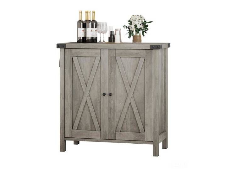 Buffet gris style campagne 40×80×80cm avec plans de travail portes et étagère réglable meuble multifonction cuisine salon