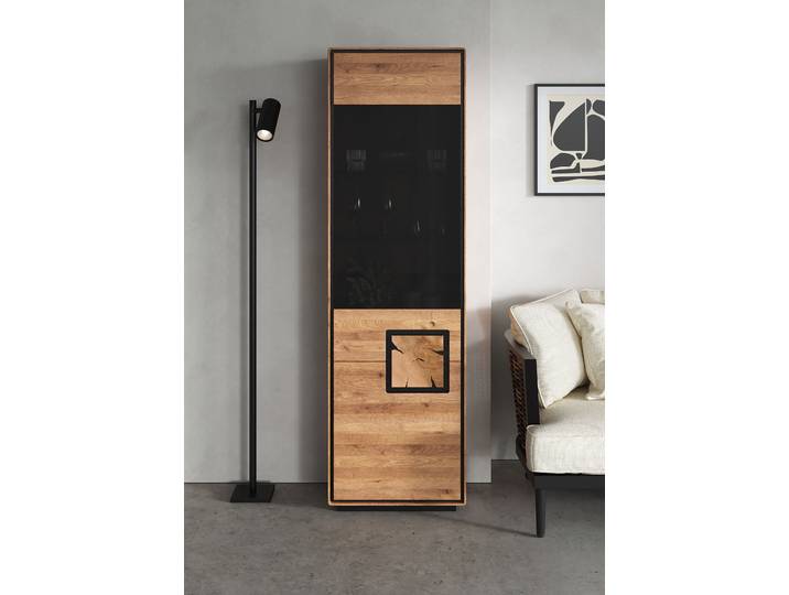 Massive Standvitrine Woodrow 60 x 203 x 40cm Türanschlag links Holz/Braun