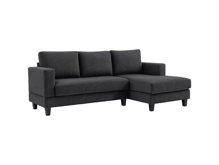 Homcom Ecksofa Couch mit Chaiselongue Sofa L Form Gepolsterte Eckcouch mit Cord-Optik, Dunkelgrau, Kunststoff, 214x134 cm, Wohnzimmer, Sofas & Couches, Wohnlandschaften, Ecksofas