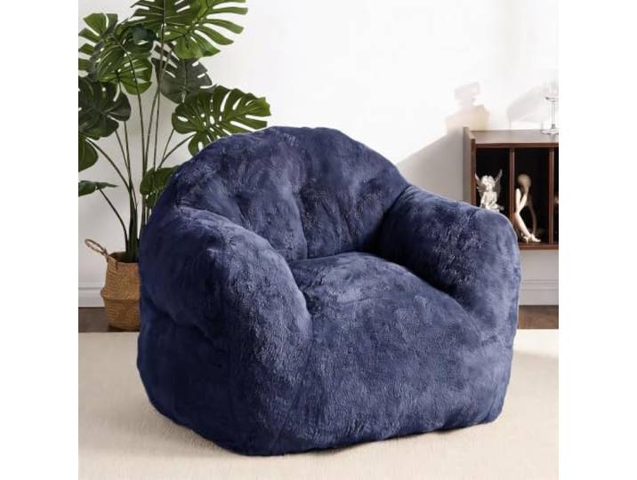 Zstar Riesiger Sitzsack Loungesessel Für Erwachsene Weiches Kunstfell mit Armlehnen - Hochelastischer Schaumstoff - Marineblau, 99cm