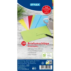 Stylex Briefumschläge, DIN lang, farbig, 20 Stück