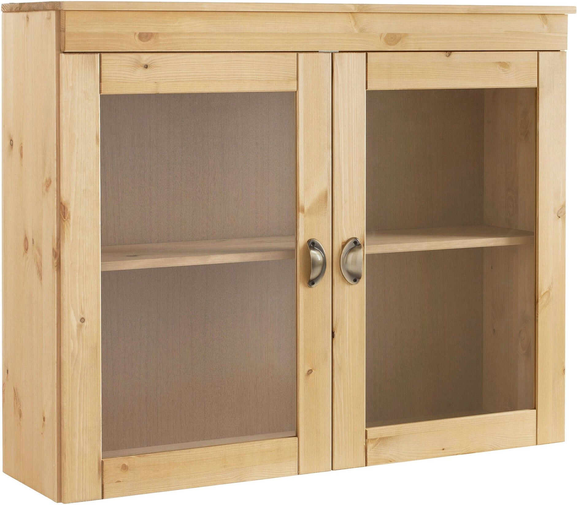 Glashängeschrank HOME AFFAIRE "Oslo", beige (natur gebeizt, gewachst), B:100cm H:80cm T:29cm, Massivholz, Schränke, Glashängeschrank, 100 cm breit, aus massiver Kiefer, mit 2 Glastüren, Metallgriffe natur gebeizt, gewachst Beize/Wachs, B/H/T: 100cm x 80cm