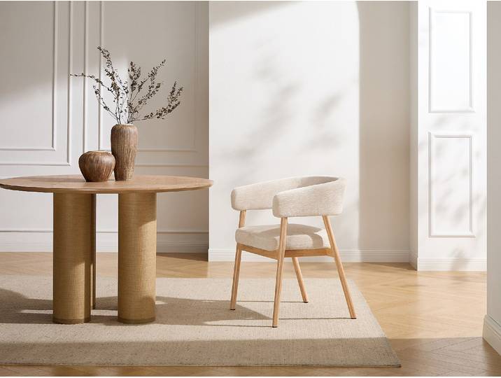 2er-Set Stühle aus Stoff und Hevea-Holz - Beige JORAKA