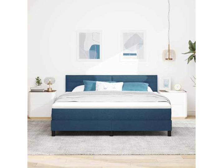 KTHLBRH Doppelbett Blau Stoff 180 x 200 cm Kopfteil in 2 Höhen verstellbar, Matratze aus Schaumstoff und Federn, aus Holz, langlebig