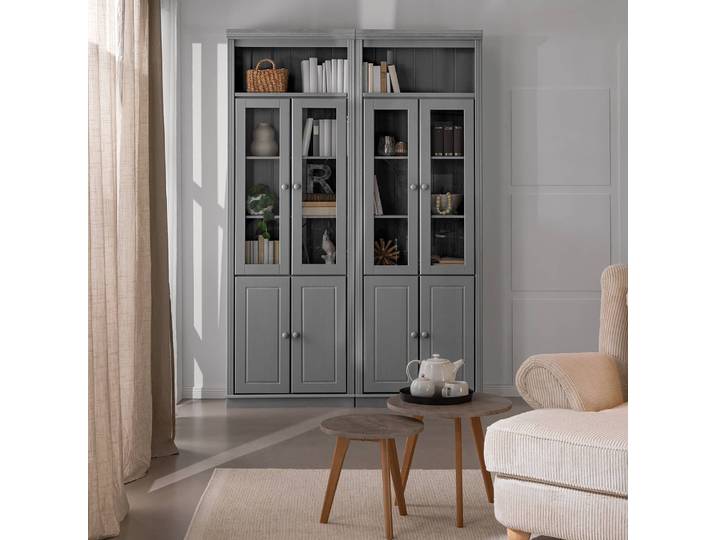 Vitrine massive 74 x 223 x 37cm Gris/Pin gris