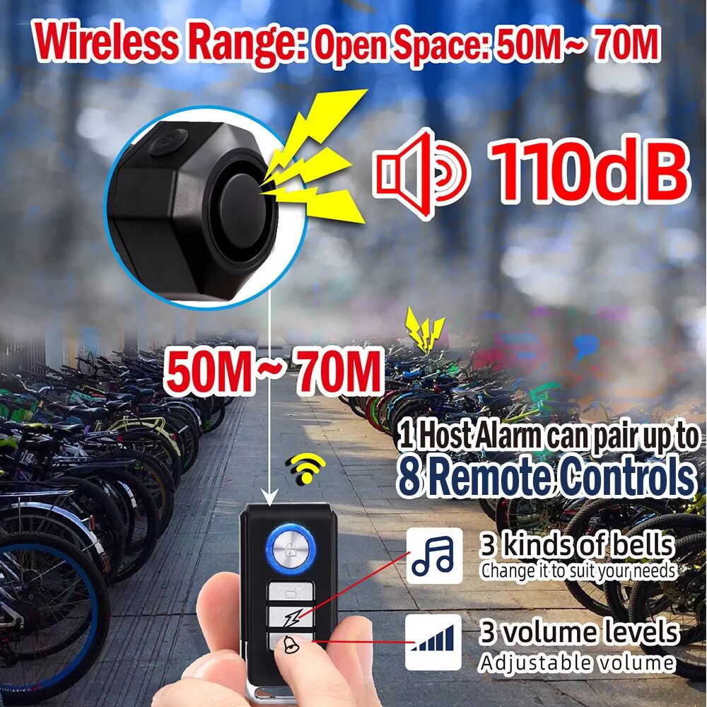 INF Alarme de vélo rechargeable avec télécommande 110dB