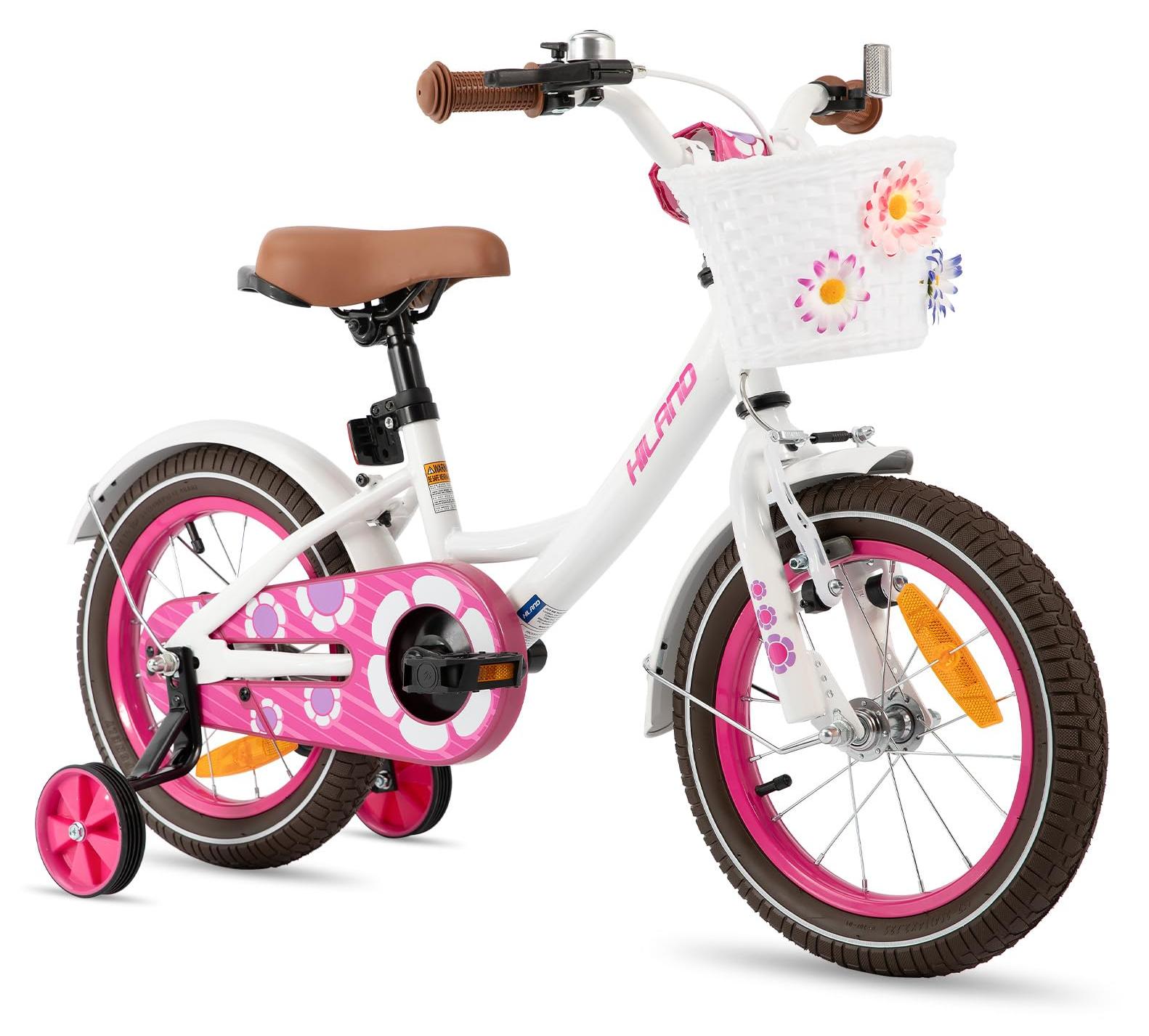 12-Zoll-Kinderfahrrad, Mädchen, mit Korb, Stützrädern, Weiß