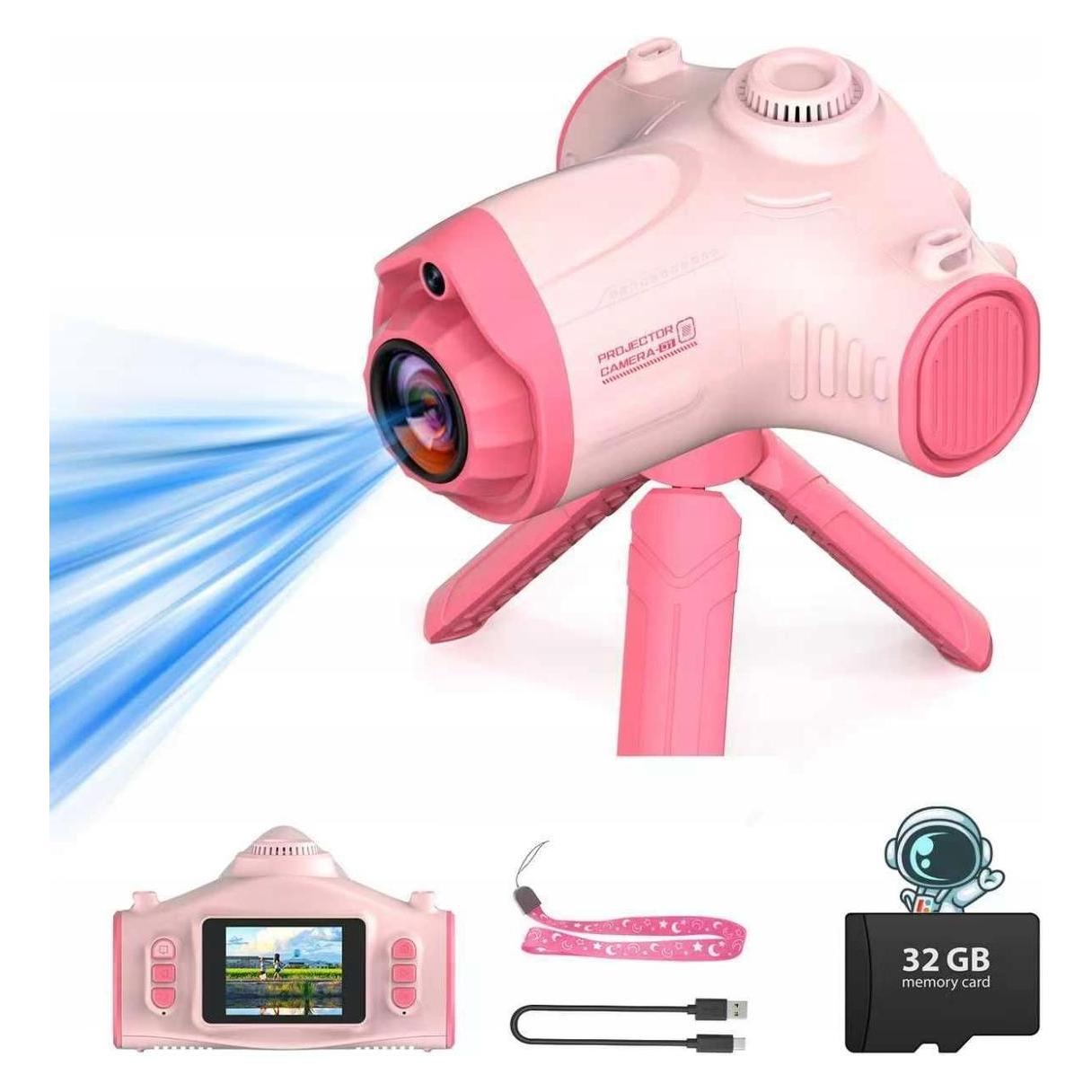 Xrec Projektor Rzutnik Aparat Kamera 3w1 Dla Dzieci 48mp 1080p Karta 32gb Statyw / Ha92 Różowy (XREC)