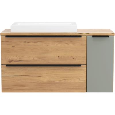 Waschtisch WELLTIME "MAILAND, 2 Metall-Vollauszüge mit Softclose, Aufsatzbecken", wildeiche, schilfgrün, B:105cm H:65,5cm T:47cm, MDF, Waschtische, Waschtisch