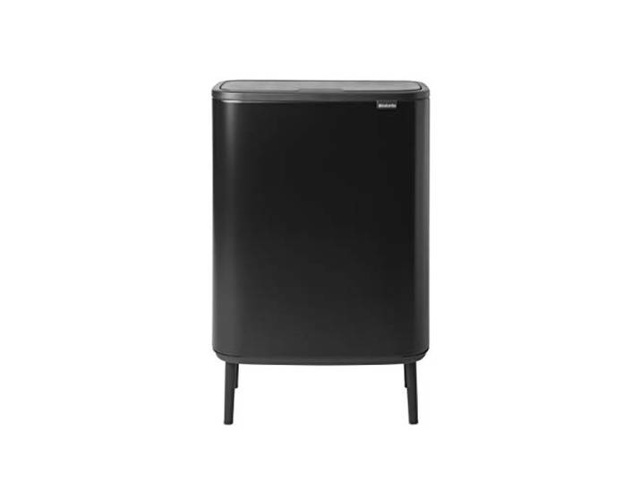 Brabantia Bo Touch Bin HI – 1 x 60L Inneneimer (mattschwarz) Abfall-/Recycling-Kücheneimer mit herausnehmbarem Fach + gratis Mülltüten