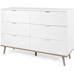 SCHUBLADENKOMMODE weiß matt, Eiche Sonoma massiv 120 cm, Kommode mit 6 Schubkästen