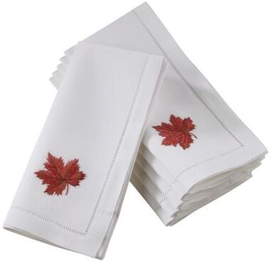 Saro Lifestyle Hemstitch Table Napkins With Embroidered Autumn Leaf Design (Set of 6)