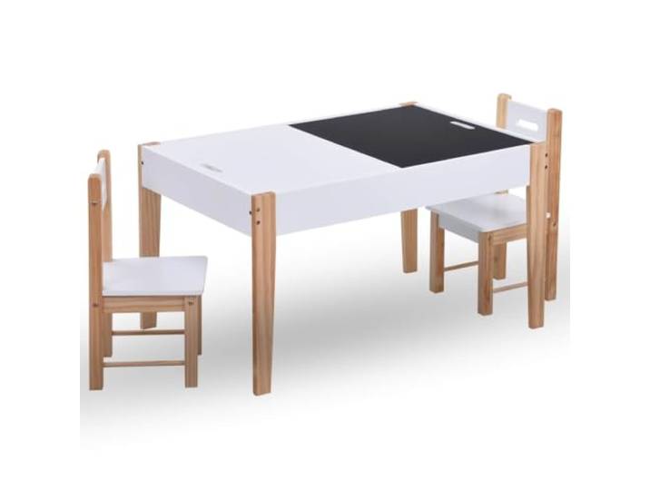 FDSAQOPT 3-TLG. -Sitzgruppe mit Kreidetafel, Schwarz und Weiß MDF und Kiefernholz, ungiftige Lackierung, Staufach unter Tischplatte, für -, Schlaf- oder Wohnzimmer