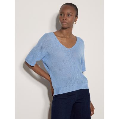 Strickpullover APRICOT "Waffel-Strickoberteil", Damen, Gr. S (36), blau (sky), Strick, Obermaterial: 88% Polyacryl PAN. 12% Nylon NY., uni, U-Boot-Ausschnitt, Gerippt, Pullover Strickpullover, mit Asymmetrie