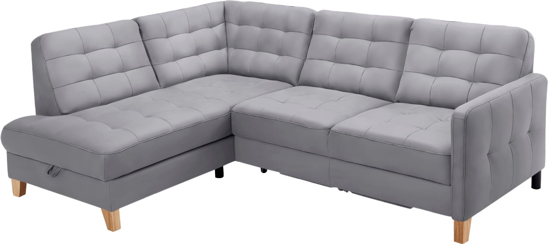 Ecksofa EXXPO - SOFA FASHION "Elio, kompakt & bequem, zeitloses Design, Breite 228cm, L-Form", grau (delphin), B:228cm H:84cm T:174cm, Sofas, Ecksofa, wahlweise mit Bettfunktion und Bettkasten delphin B/H/T: 228cm x 84cm x 174cm, Luxus-Kunstleder, Ottoman