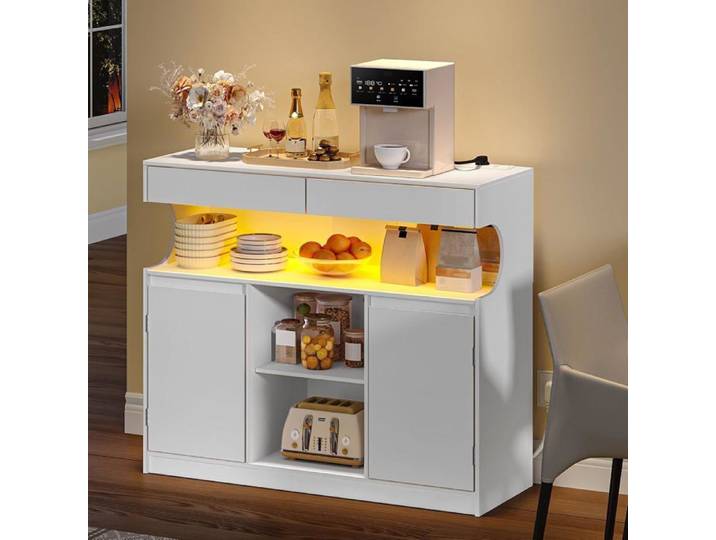 Meuble cuisine avec buffet MDF 100 cm multiprise intégrée avec 2 ports USB et 2 ports CA éclairage LED