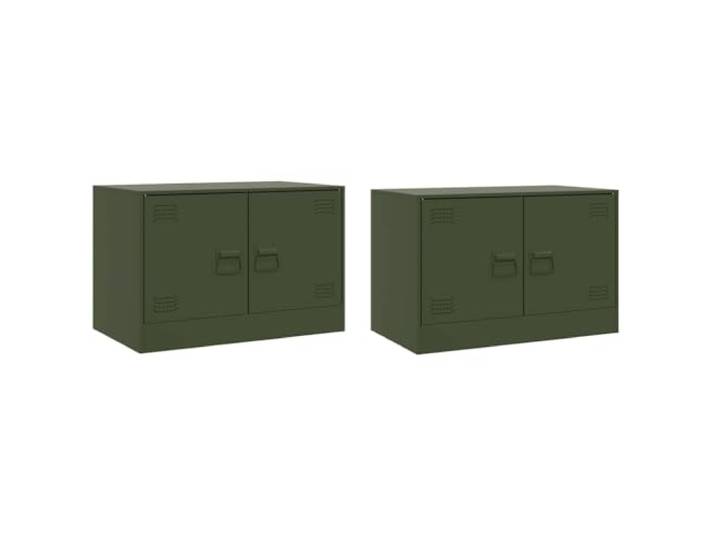 GHVBNMF TV-Schrank 2er Set Olivgrün Stahl Lowboard 67x39x44 cm Kompakter Medienschrank für Wohnzimmer und Schlafzimmer. Bietet verschließbare Fächer für Zeitschriften und Zubehör.