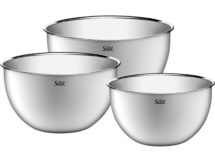 Rührschüssel SILIT Silit Rührschüssel-Set 2 l/3 l/3.8 l, Silber/Silber matt, 3-teilig , silber (silberfarben, silberfarben matt), Edelstahl, Schüsseln, Rührschüssel