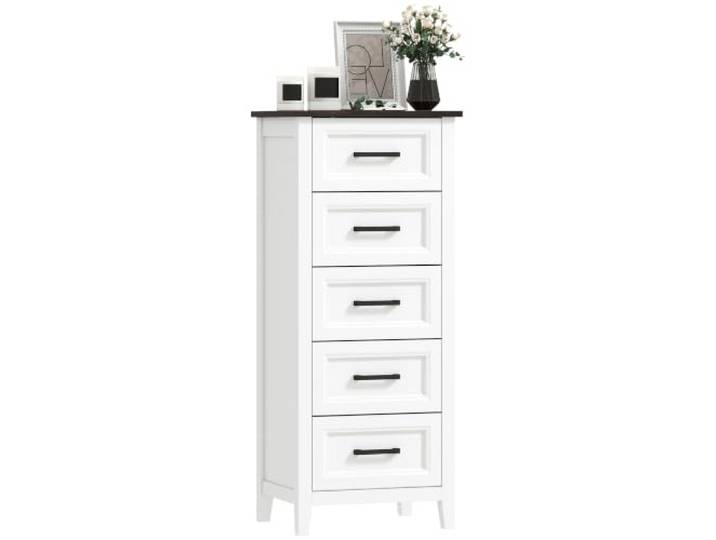 HOMCOM Schmale 5-Schubladen Schlafzimmerkommode 45x35x106cm Weiß Hohe Schlafzimmerkommode, Holzoptik-Platte, platzsparende Kommode, Wohnzimmer, Flur, Eingang