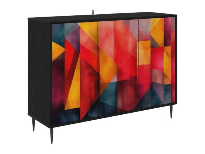 XHNIFBN Sideboard HEESCH Anrichte Schwarz Eichen-Optik 102x33x76 cm Stilvoller Kommodenschrank mit 3 Türen und Musterdesign für Wohnzimmer, Esszimmer oder Flur. Mit erhöhten Füßen.