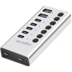 LogiLink Prüfen (USB-A, USB-C, 7 Ports), Dockingstation + USB Hub, Silber