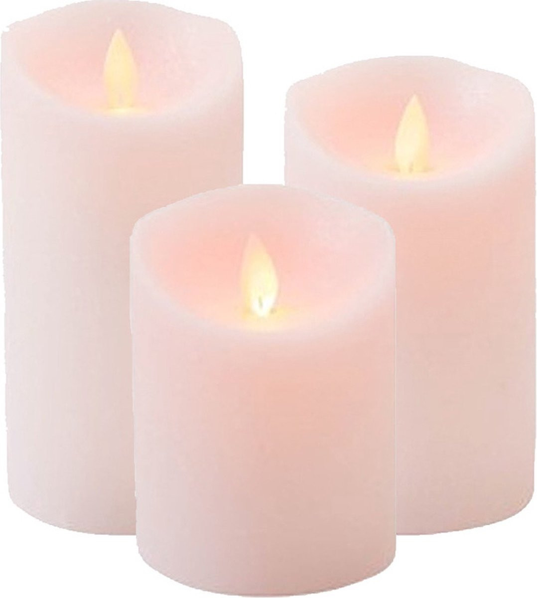 Anna's Collection Set van 3 Roze Led kaarsen met bewegende vlam - Sfeer stompkaarsen voor binnen