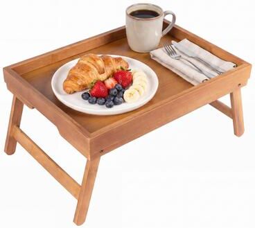 Jonathan Y Designs happimess Alora 16 in. W x 11.7 in. D Handcrafted Bamboo Breakfast Bed Tray with Built-In Handles and Foldable Legs