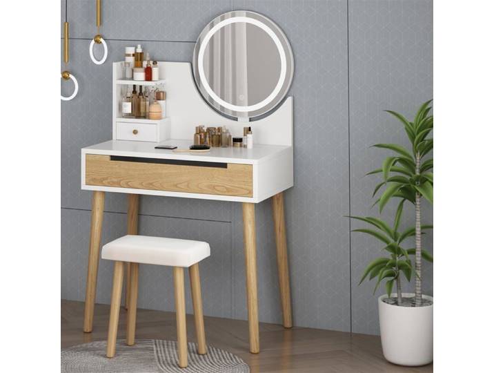 GARVEE Ensemble coiffeuse avec miroir tactile LED tricolore et tabouret - 38 6 x 70 x 125 cm