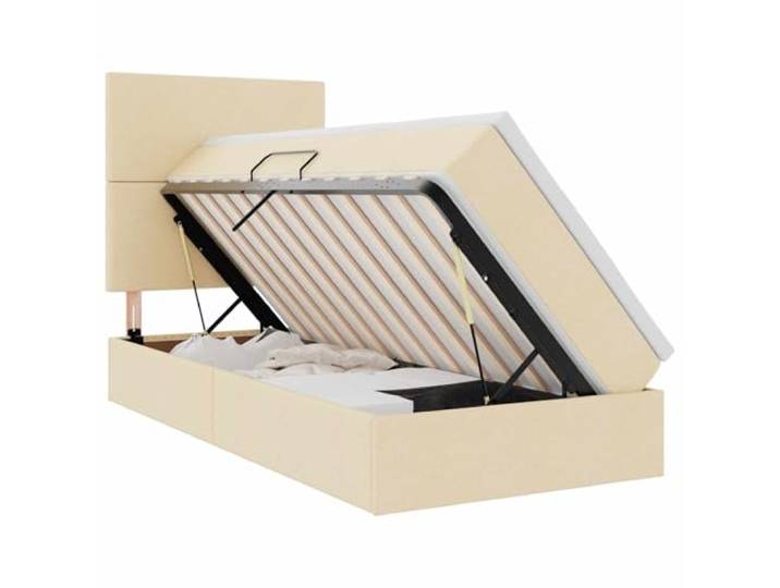 KKgypkn Seitenliftbett 90x190 mit Matratze Creme, Stauraumbett aus Polyester mit hydraulischem Liftmechanismus, modernes Design mit schwarzem Rahmen, 48,5 cm Höhe